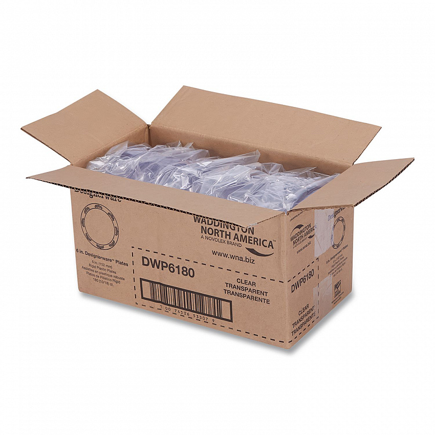 Designerware Plates, Plastic, 6" dia, Clear, 10/Pack, 18 Packs/Carton (DWP6180)