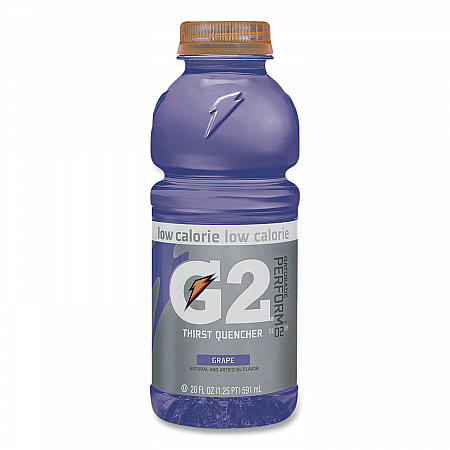 G2 Perform 02 Low-Calorie Thirst Quencher, Grape, 20 oz Bottle, 24/Carton (04060)
