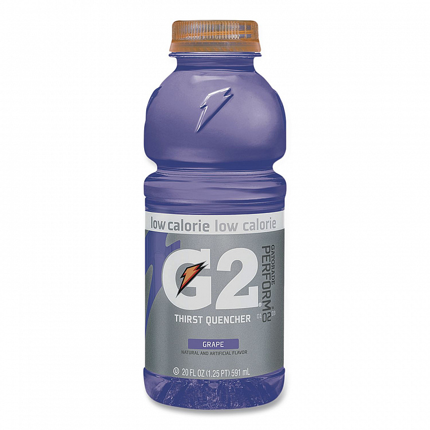 G2 Perform 02 Low-Calorie Thirst Quencher, Grape, 20 oz Bottle, 24/Carton (04060)