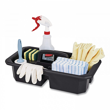 Cleaning Caddy, Compatible with Full Size and Compact Housekeeping Carts, Plastic, Black, 6/Carton (2202586)