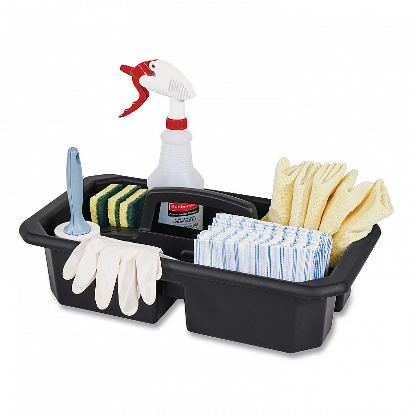 Cleaning Caddy, Compatible with Full Size and Compact Housekeeping Carts, Plastic, Black, 6/Carton (2202586)