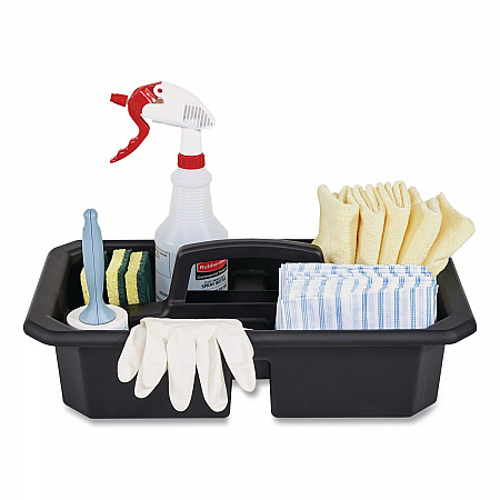 Cleaning Caddy, Compatible with Full Size and Compact Housekeeping Carts, Plastic, Black, 6/Carton (2202586)
