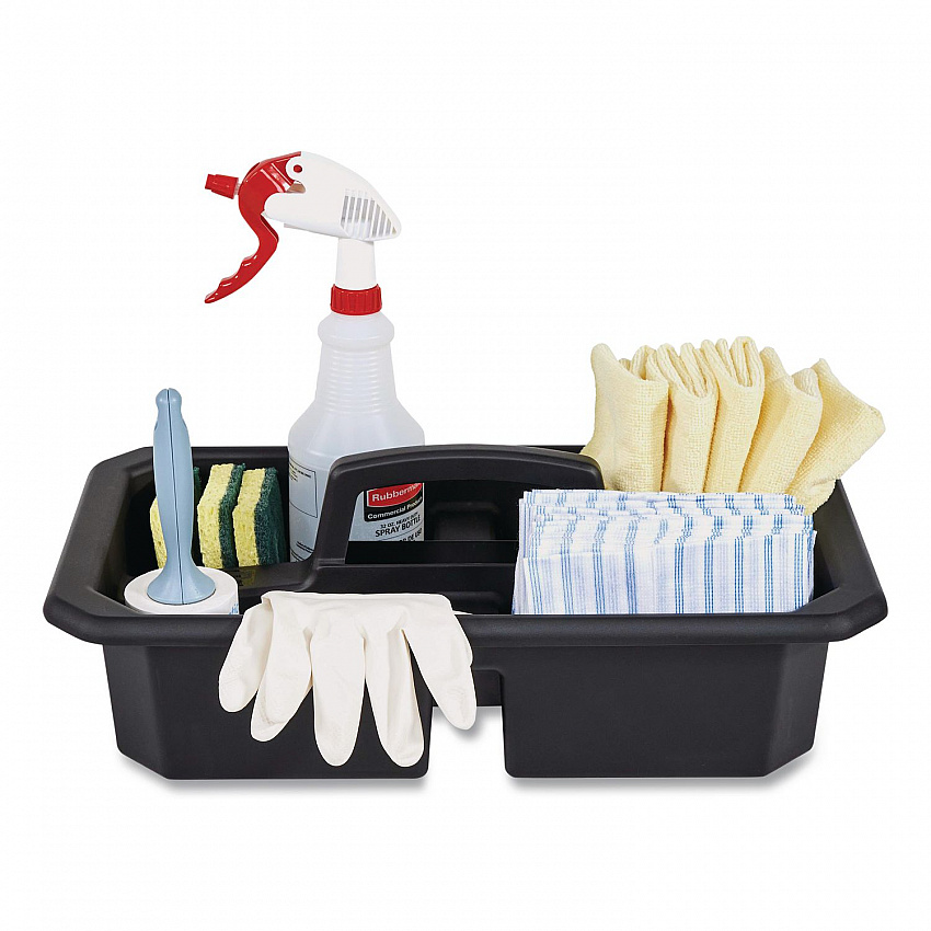 Cleaning Caddy, Compatible with Full Size and Compact Housekeeping Carts, Plastic, Black, 6/Carton (2202586)