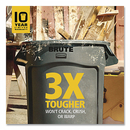 Vented Round Brute Container, 10 gal, Plastic, Gray (2610GRA)