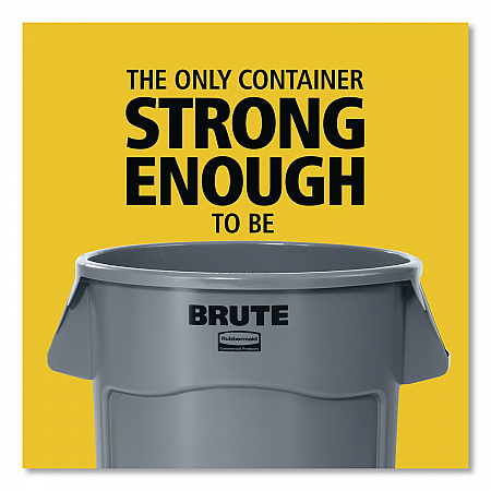 Vented Round Brute Container, 10 gal, Plastic, Gray (2610GRA)