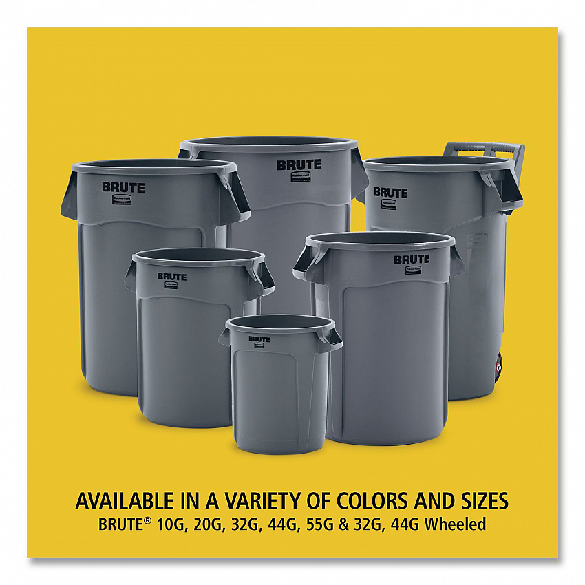 Vented Round Brute Container, 44 gal, Plastic, Black (264360BK)