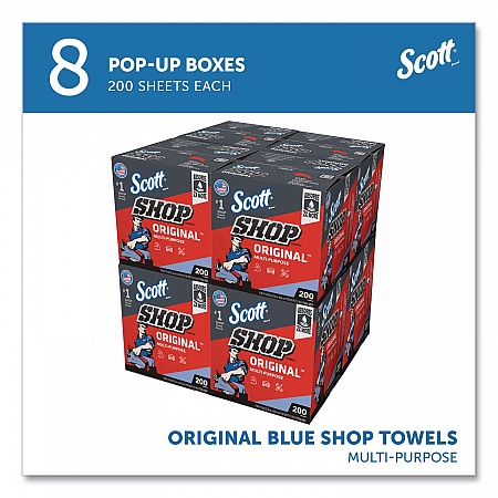 Shop Towels Original, 1-Ply, 9 x 12, Unscented, Blue, 200/Box (75190BX)