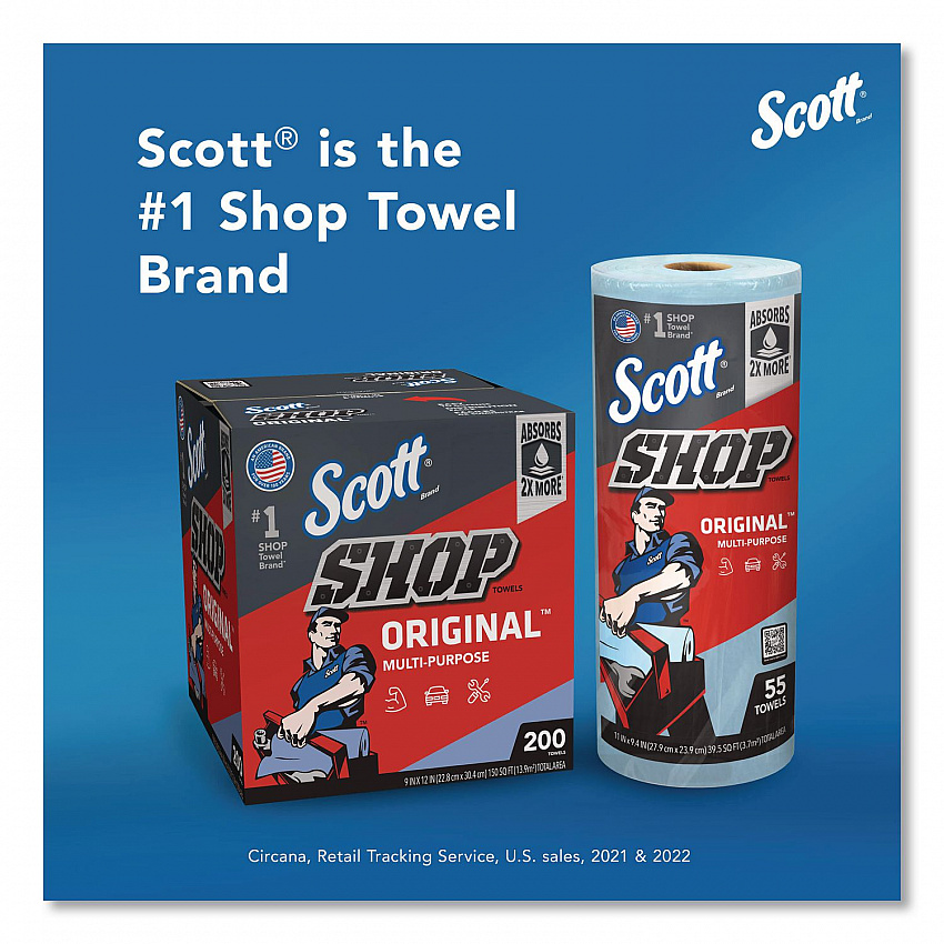 Shop Towels Original, 1-Ply, 9 x 12, Unscented, Blue, 200/Box (75190BX)