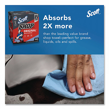 Shop Towels Original, 1-Ply, 9 x 12, Unscented, Blue, 200/Box (75190BX)