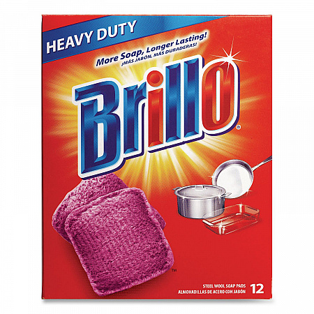 Steel Wool Soap Pads, 3 x 3, Gray/Pink, 12 Pads/Box, 12 Boxes/Carton (53335)