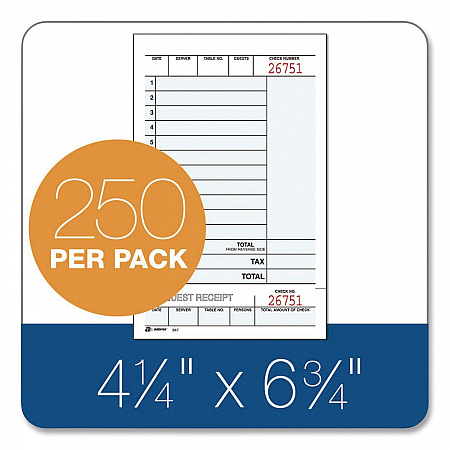 Multi-Part Guest Check Unit Sets, Two-Part Carbonless, 4.25 x 6.75, 250 Forms Total (947SWC)