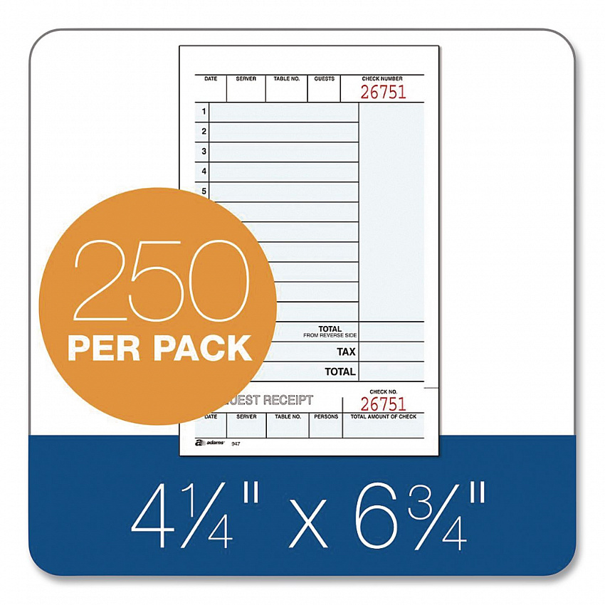 Multi-Part Guest Check Unit Sets, Two-Part Carbonless, 4.25 x 6.75, 250 Forms Total (947SWC)