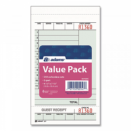 Multi-Part Guest Check Unit Sets, Two-Part Carbonless, 4.25 x 6.75, 250 Forms Total (947SWC)