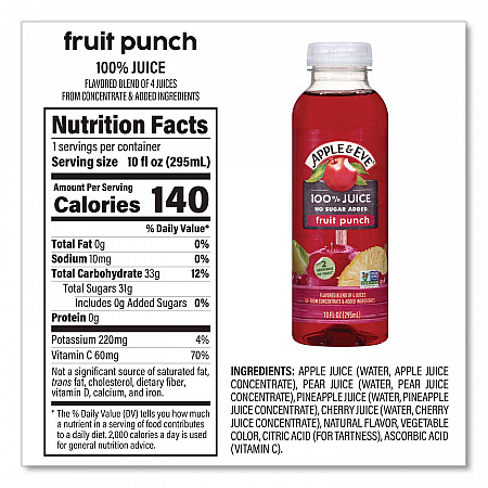 100% Fruit Juice Variety Pack, Assorted Flavors, 10 oz Bottle, 24/Carton (22002662)