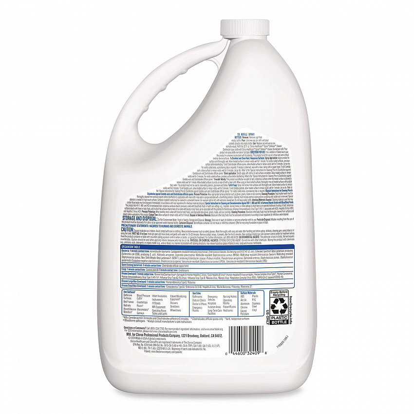 Spore Defense Cleaner Disinfectant, Open System, Unscented, 1 gal Refill Bottle, 4/Carton (32409)