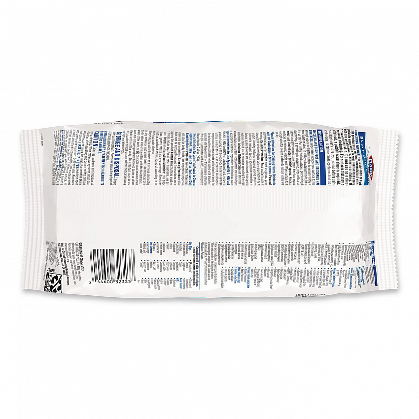 Bleach Germicidal Wipes, Disinfectant Wipes, 1-Ply, 6.75 x 9, Unscented, White, 100 Wipes/Flex-Pack, 6 Flex-Packs/Carton (32621)