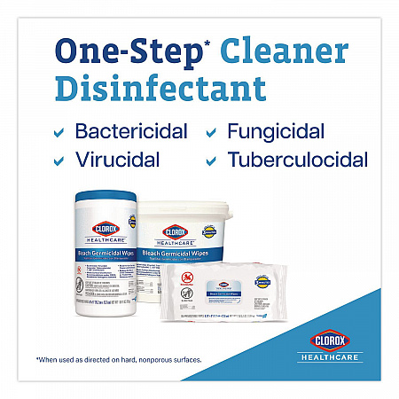 Bleach Germicidal Wipes, Disinfectant Wipes, 1-Ply, 6.75 x 9, Unscented, White, 100 Wipes/Flex-Pack, 6 Flex-Packs/Carton (32621)