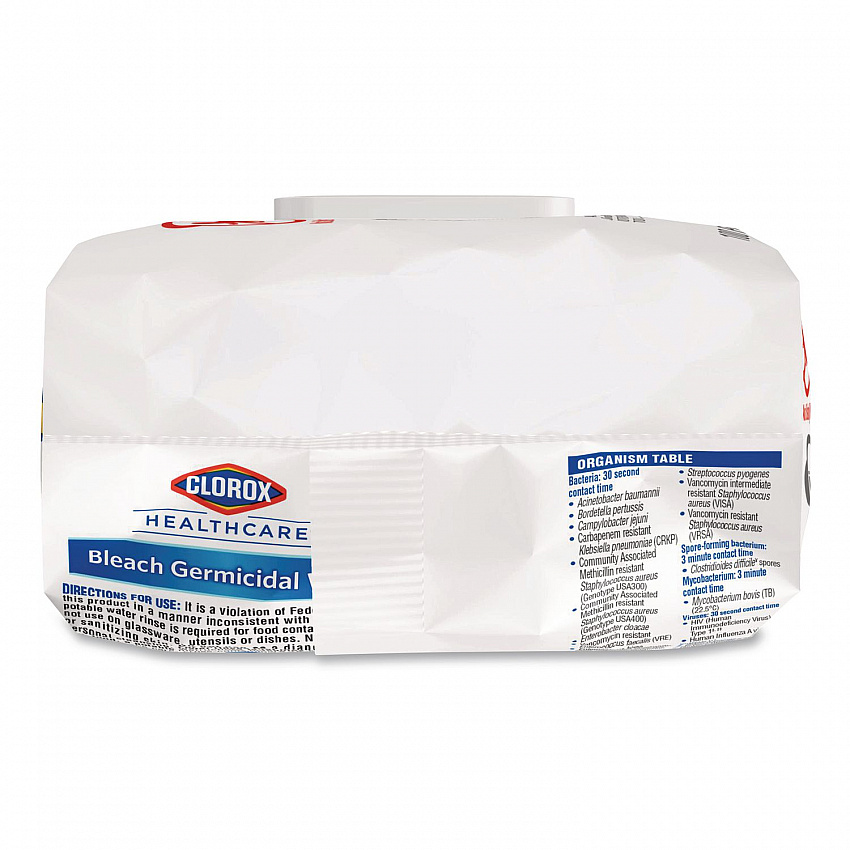 Bleach Germicidal Wipes, Disinfectant Wipes, 1-Ply, 6.75 x 9, Unscented, White, 100 Wipes/Flex-Pack, 6 Flex-Packs/Carton (32621)