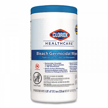 Bleach Germicidal Wipes, 1-Ply, 6.75 x 9, Unscented, White, 70/Canister, 6 Canisters/Carton (35309CT)