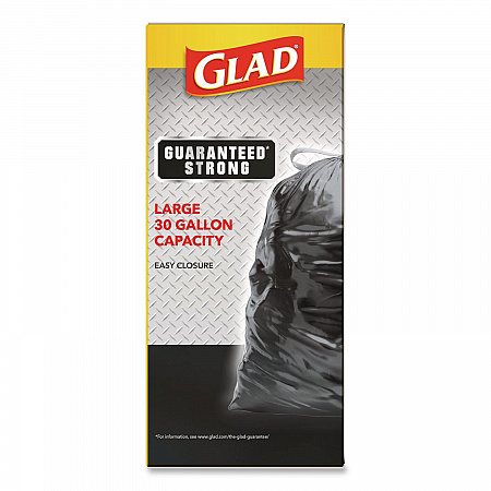 Guaranteed Strong Large Drawstring Trash Bags, Three-Ply, 30 gal, 1.05 mil, 30 x 33, Black, 28 Bags/Box, 6 Boxes/Carton (78966)