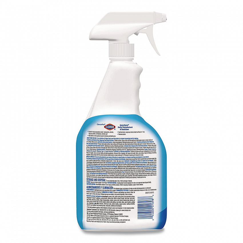 CloroxPro Anywhere Daily Disinfectant and Sanitizer, Unscented, 32 oz Spray Bottle, 12/Carton (01698CT)