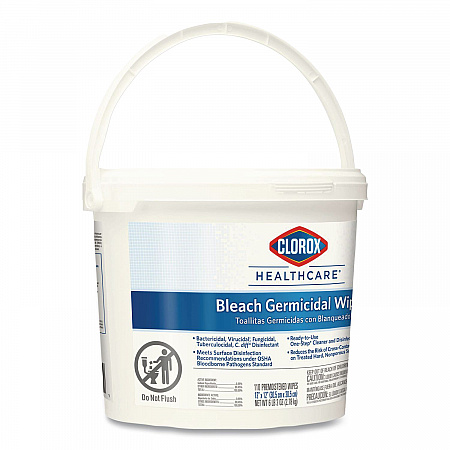 Bleach Germicidal Wipes, 1-Ply, 12 x 12, Unscented, White, 110/Bucket, 2 Buckets/Carton (30358CT)