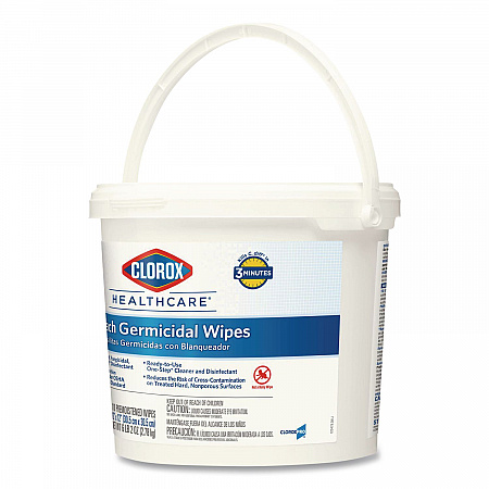 Bleach Germicidal Wipes, 1-Ply, 12 x 12, Unscented, White, 110/Bucket, 2 Buckets/Carton (30358CT)