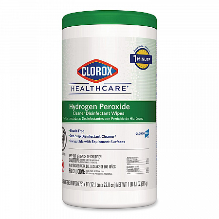 Hydrogen Peroxide Cleaner Disinfectant Wipes, 9 x 6.75, Unscented, White, 95/Canister, 6 Canisters/Carton (30824)