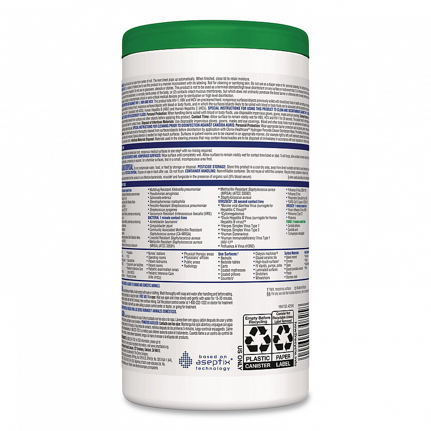Hydrogen Peroxide Cleaner Disinfectant Wipes, 5.75 x 6.75, Unscented, White, 155/Canister, 6 Canisters/Carton (30825)