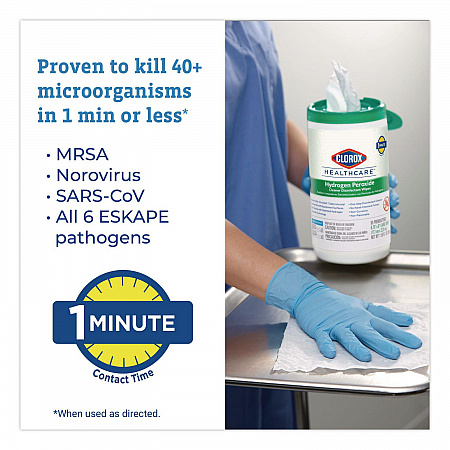 Hydrogen Peroxide Cleaner Disinfectant Wipes, 5.75 x 6.75, Unscented, White, 155/Canister, 6 Canisters/Carton (30825)