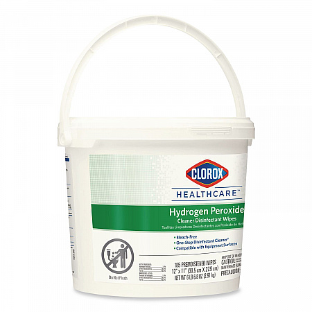 Hydrogen Peroxide Cleaner Disinfectant Wipes, 12 x 11, Unscented, White, 185/Bucket, 2 Buckets/Carton (30826)