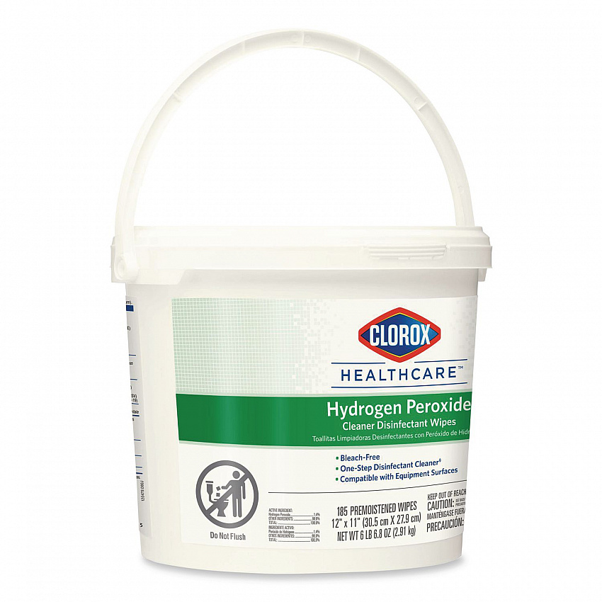 Hydrogen Peroxide Cleaner Disinfectant Wipes, 12 x 11, Unscented, White, 185/Bucket, 2 Buckets/Carton (30826)