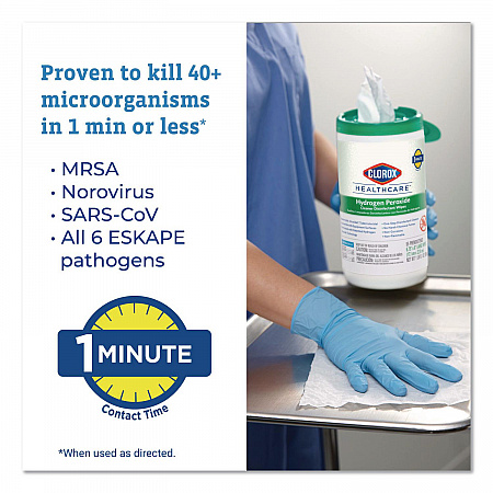 Hydrogen Peroxide Cleaner Disinfectant Wipes, 12 x 11, Unscented, White, 185/Bucket, 2 Buckets/Carton (30826)