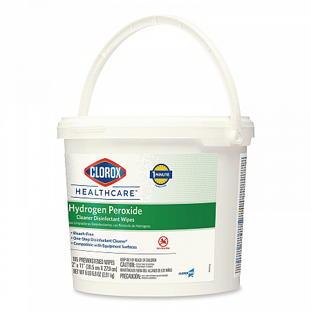 Hydrogen Peroxide Cleaner Disinfectant Wipes, 12 x 11, Unscented, White, 185/Bucket, 2 Buckets/Carton (30826)