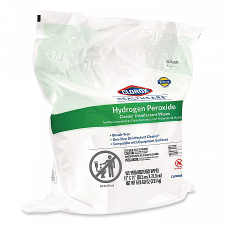 Hydrogen Peroxide Cleaner Disinfectant Wipes, 12 x 11, Unscented, White, 185/Pack, 2 Packs/Carton (30827)