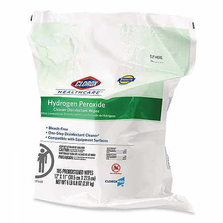 Hydrogen Peroxide Cleaner Disinfectant Wipes, 12 x 11, Unscented, White, 185/Pack, 2 Packs/Carton (30827)