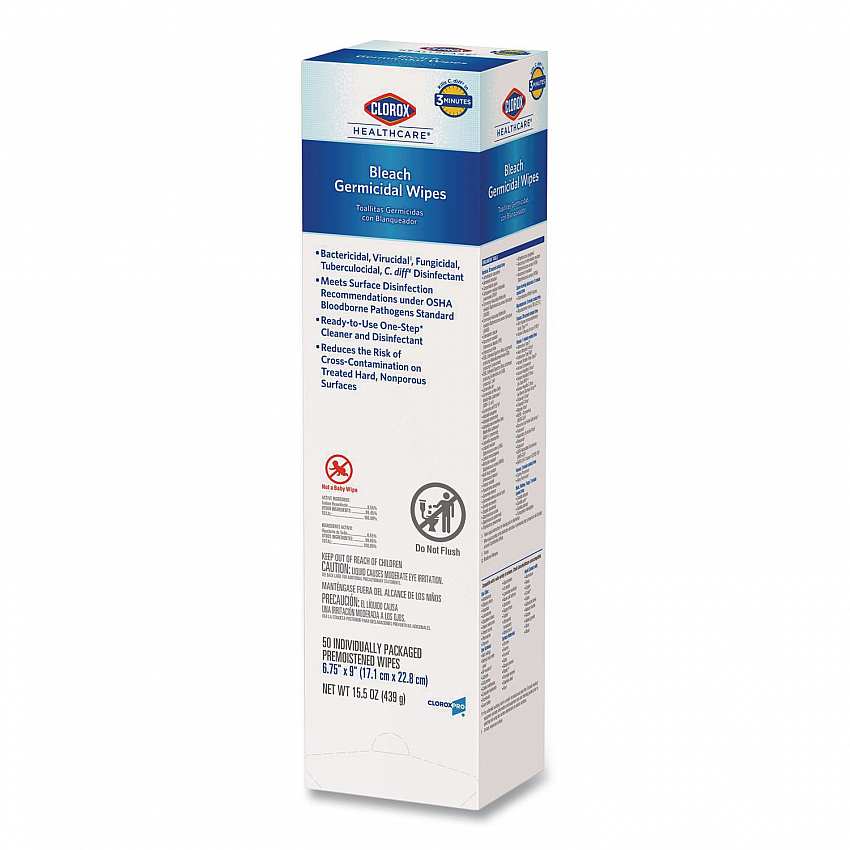 Bleach Germicidal Wipes, Individual Wipes, 1-Ply, 6.75 x 9, Unscented, White, 50/Box, 6 Boxes/Carton (31424)