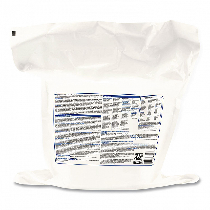 Bleach Germicidal Wipes, Refill for Bucket, 1-Ply, 12 x 12, Unscented, White, 110/Pouch (30359)