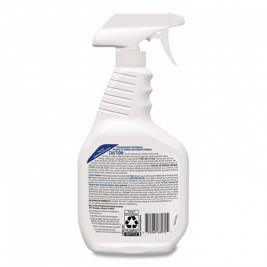 Bleach Germicidal Cleaner, Unscented, 32 oz Spray Bottle (68970EA)