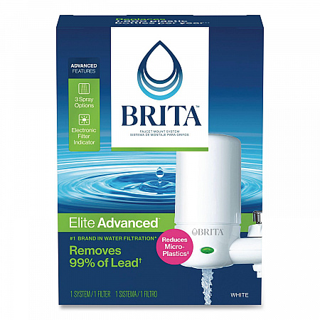 Water Faucet Mount Filtration System with 1 Elite Advanced Replacement Filter, White (42201)