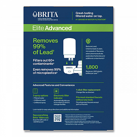 Water Faucet Mount Filtration System with 1 Elite Advanced Replacement Filter, White (42201)