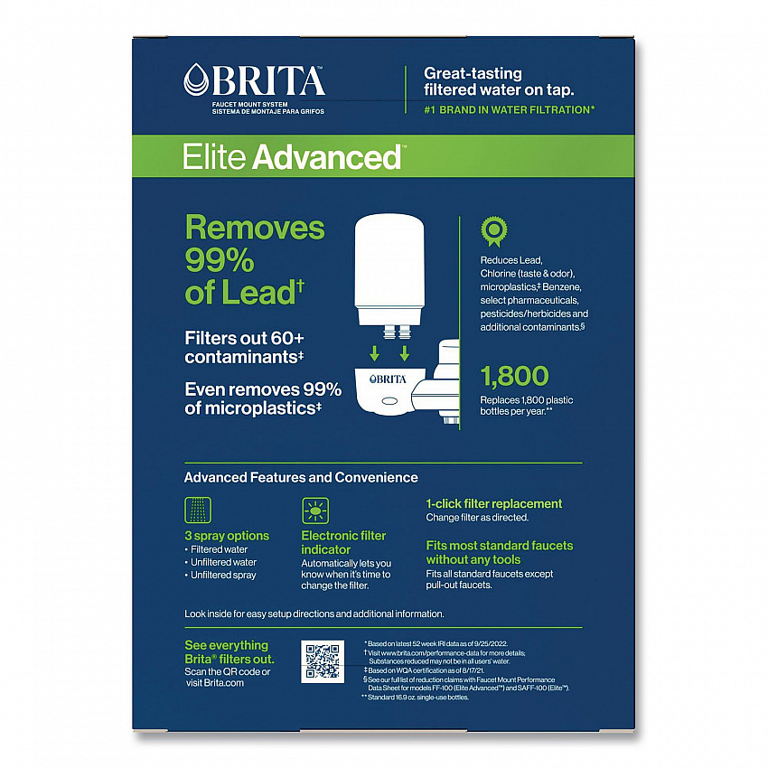 Water Faucet Mount Filtration System with 1 Elite Advanced Replacement Filter, White (42201)