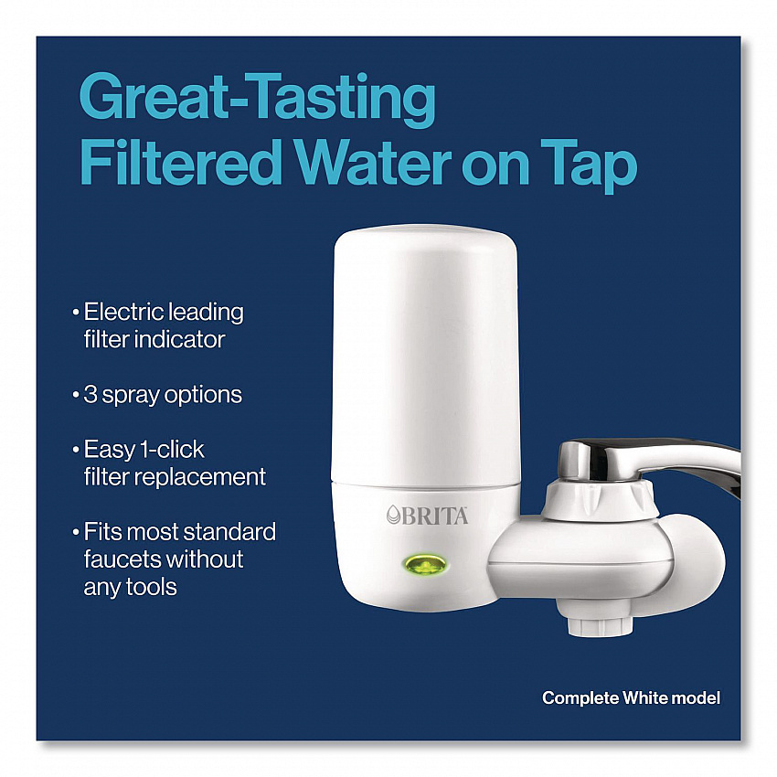 Water Faucet Mount Filtration System with 1 Elite Advanced Replacement Filter, White (42201)