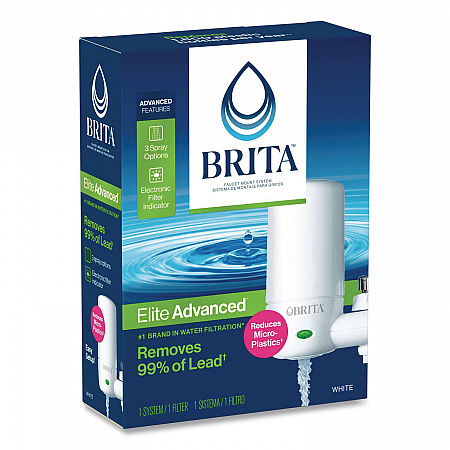Water Faucet Mount Filtration System with 1 Elite Advanced Replacement Filter, White (42201)