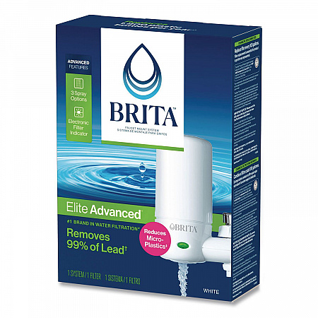 Water Faucet Mount Filtration System with 1 Elite Advanced Replacement Filter, White (42201)