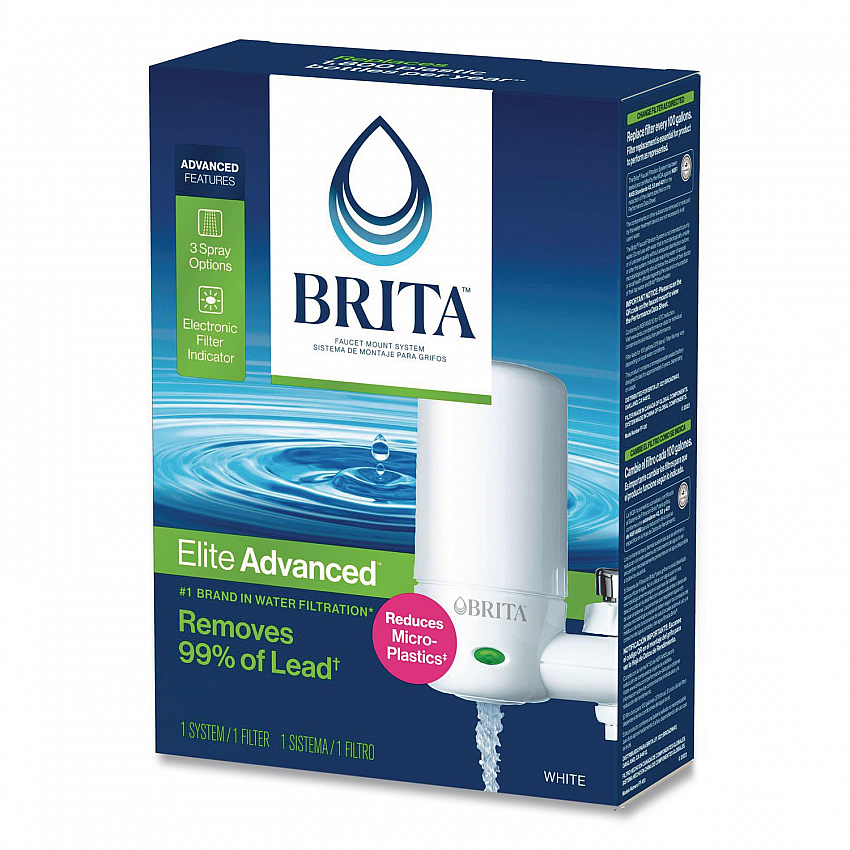 Water Faucet Mount Filtration System with 1 Elite Advanced Replacement Filter, White (42201)
