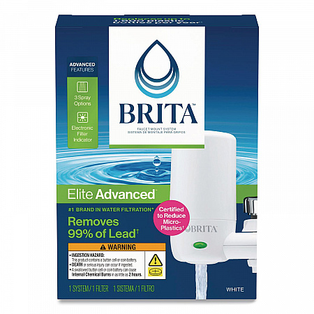Water Faucet Mount Filtration System with 1 Elite Advanced Replacement Filter, White, 4/Carton (42201CT)