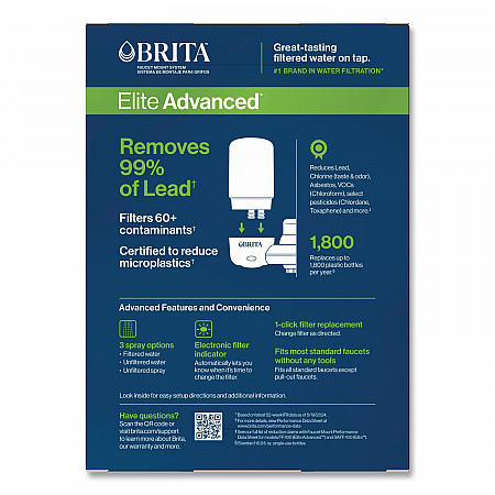 Water Faucet Mount Filtration System with 1 Elite Advanced Replacement Filter, White, 4/Carton (42201CT)