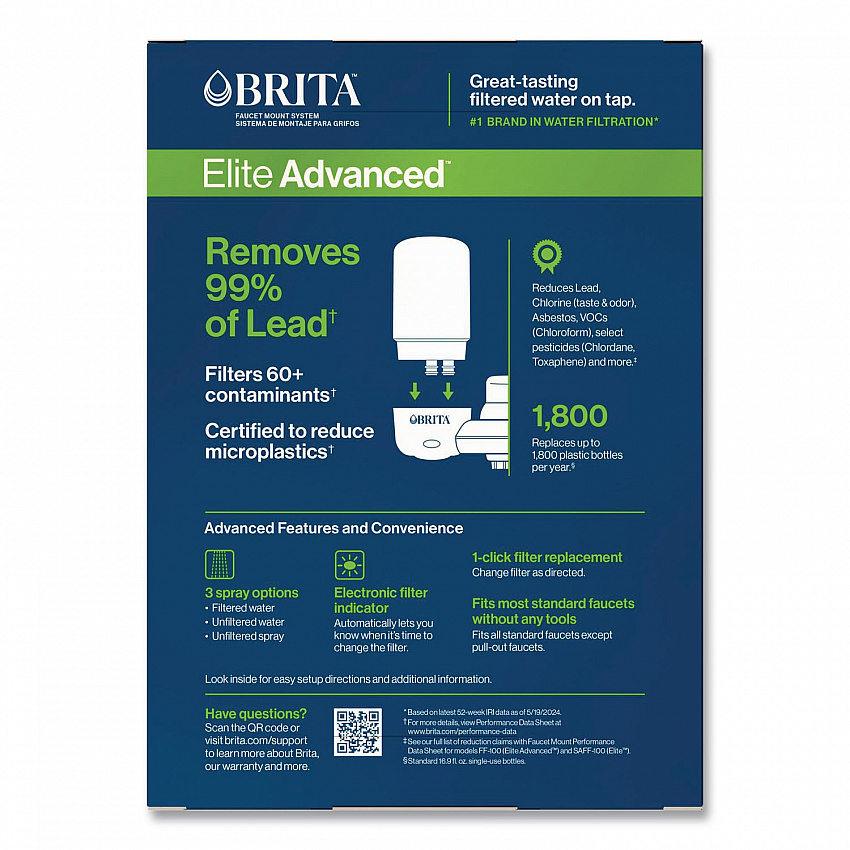 Water Faucet Mount Filtration System with 1 Elite Advanced Replacement Filter, White, 4/Carton (42201CT)