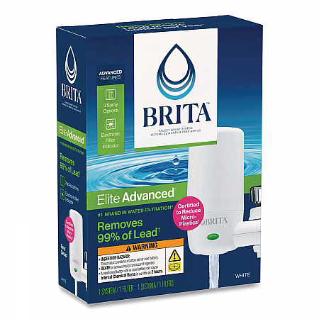 Water Faucet Mount Filtration System with 1 Elite Advanced Replacement Filter, White, 4/Carton (42201CT)